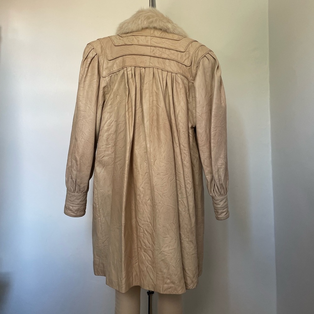 Vintage J Percy Marvin Richards Cream/Blush Pink Leather Coat Fox Fur Collar - Picture 7 of 10